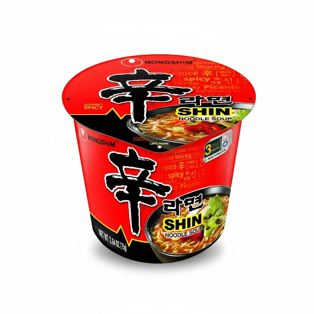 Nongshim Gourmet Spicy Shin Instant Ramen Noodle Cup, 6 Pack, Chunky Vegetables, Premium Microwaveable Ramen Soup Mix