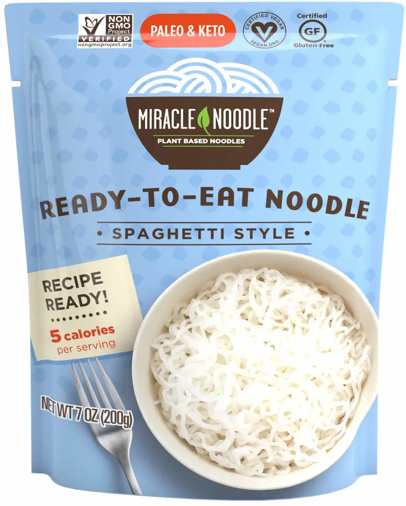 Miracle Noodle Spaghetti Shirataki Noodles, Ready To Eat Konjac Noodle - Keto Friendly, Paleo, Vegan, Gluten Free,Low Carb,Low Calorie, Soy Free, Miracle Noodles - 7 Ounce (Pack Of 6)