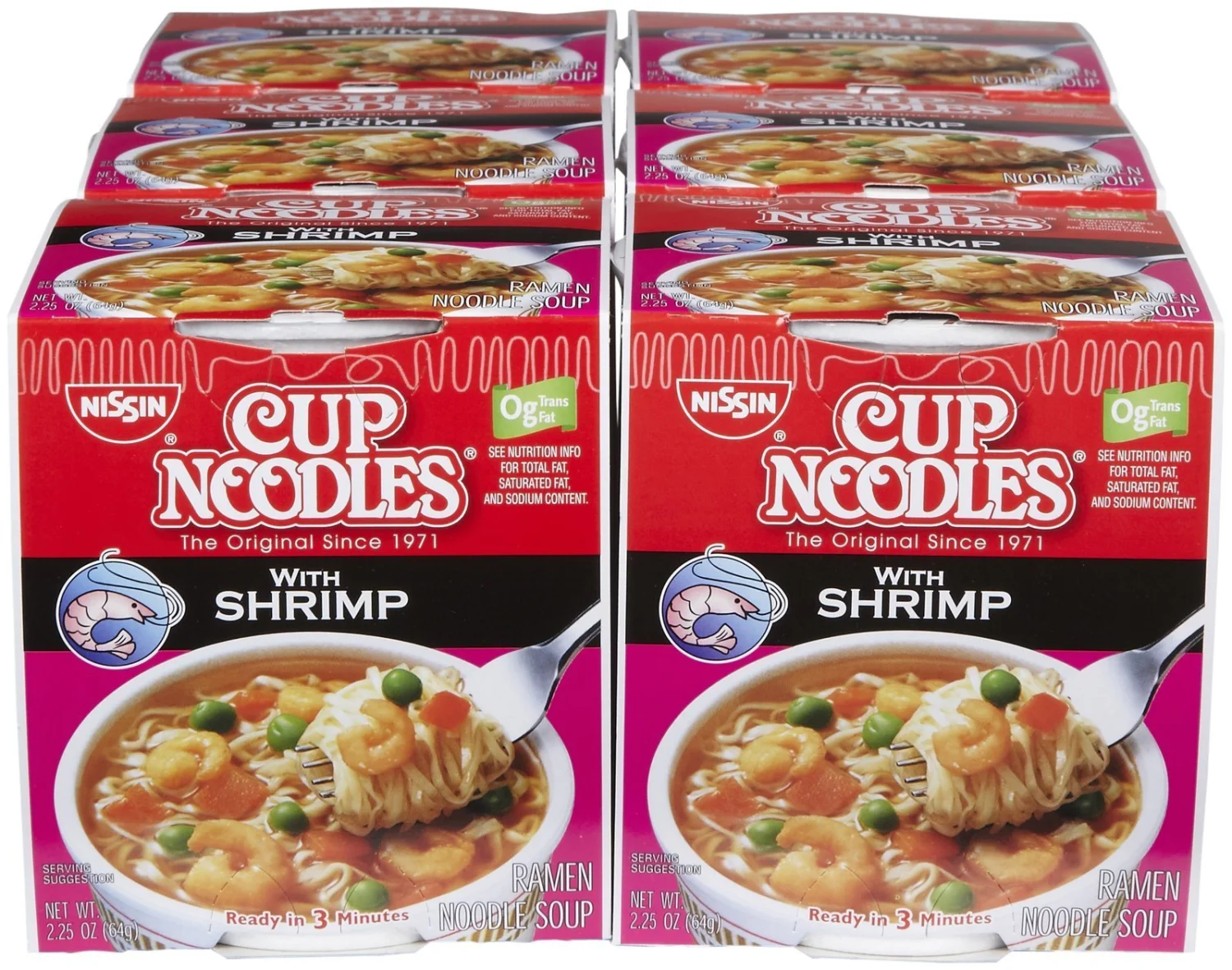 Nissin Cup Noodles Ramen, Shrimp, 2.25 Ounce (Pack of 6)