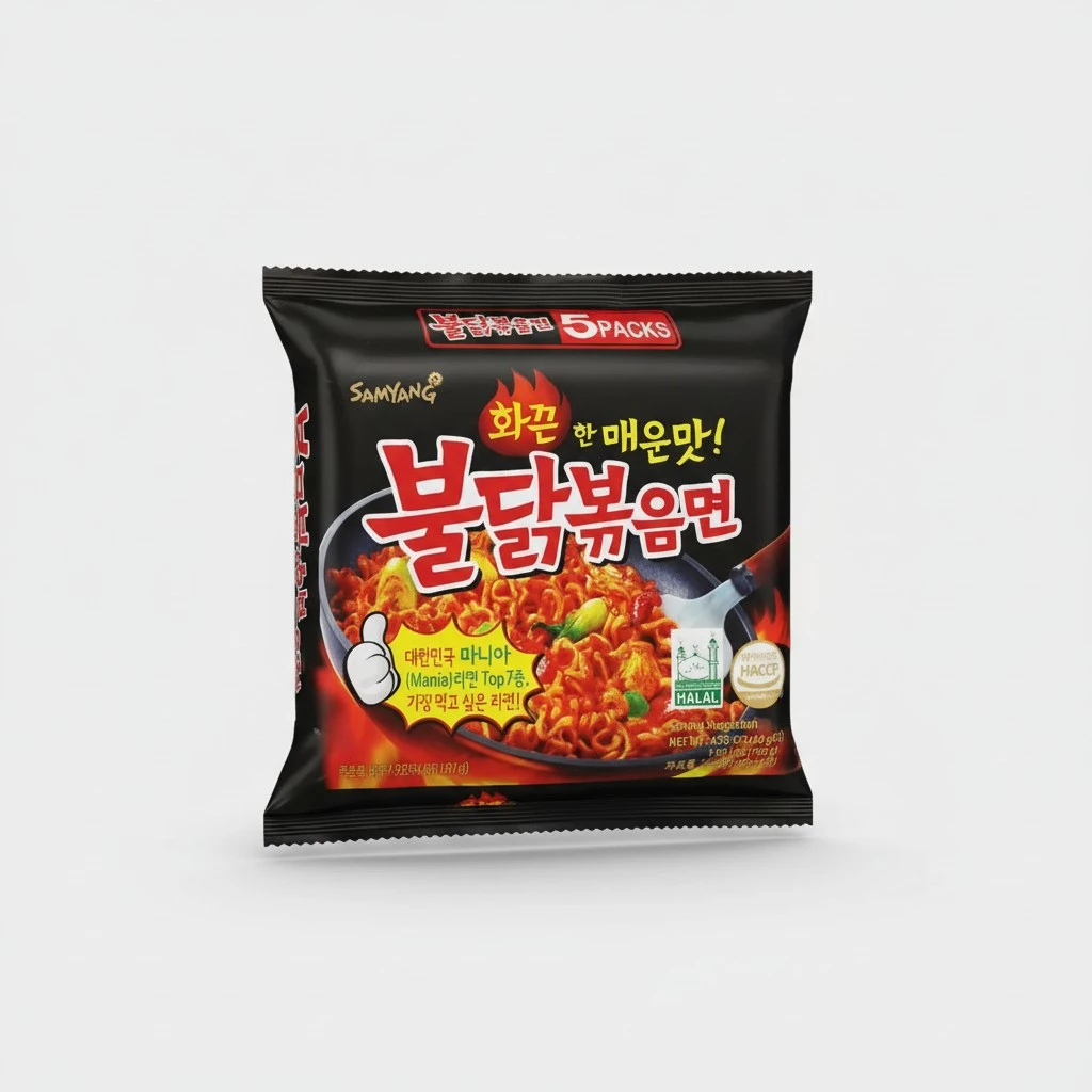 Samyang Instant Ramen Noodles, Halal Certified, Spicy Stir-Fried Chicken Flavor 4.93 Ounce (Pack of 5)
