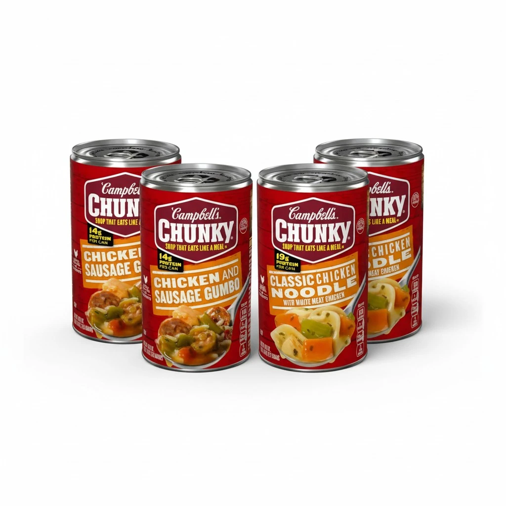 Campbell's Chunky Soup, Classic Chicken Noodle Soup and Chicken and Sausage Gumbo Variety, 18.8 and 18.6 Oz Cans (Case of 6)