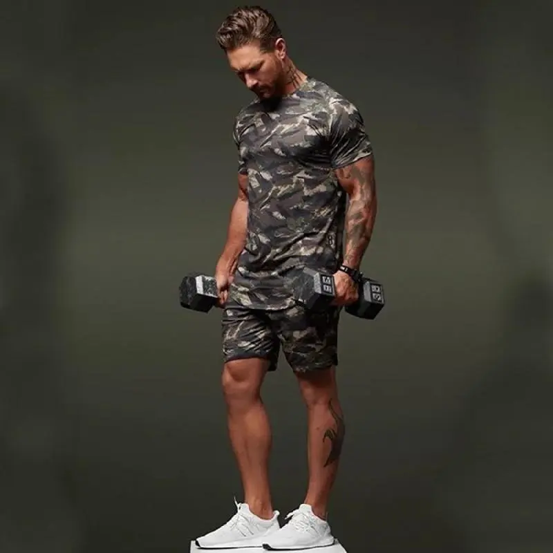 Two-Piece Short-Sleeved Suit Fitness Leisure Camouflage Sportswear