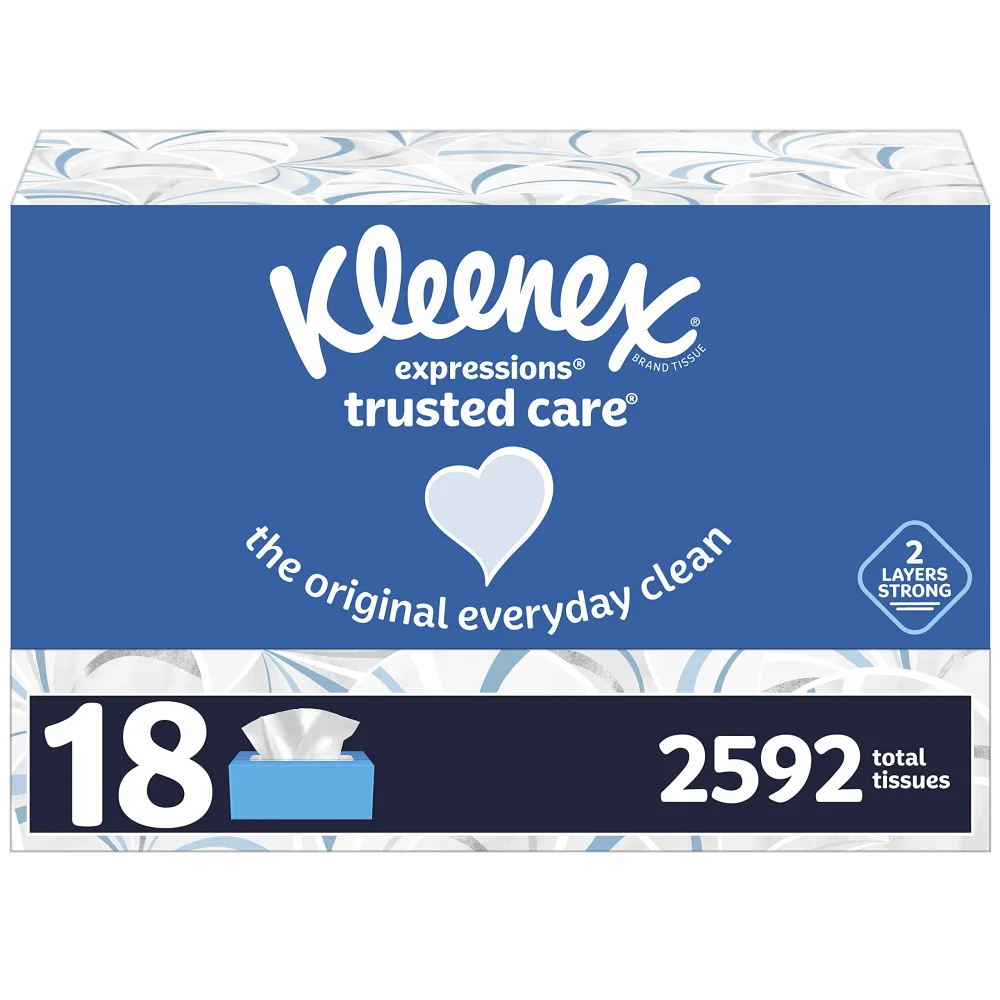 Kleenex Expressions Trusted Care Facial Tissues, 18 Boxes, 144 Tissues per Box, 2-Ply (2592 Total Tissues)