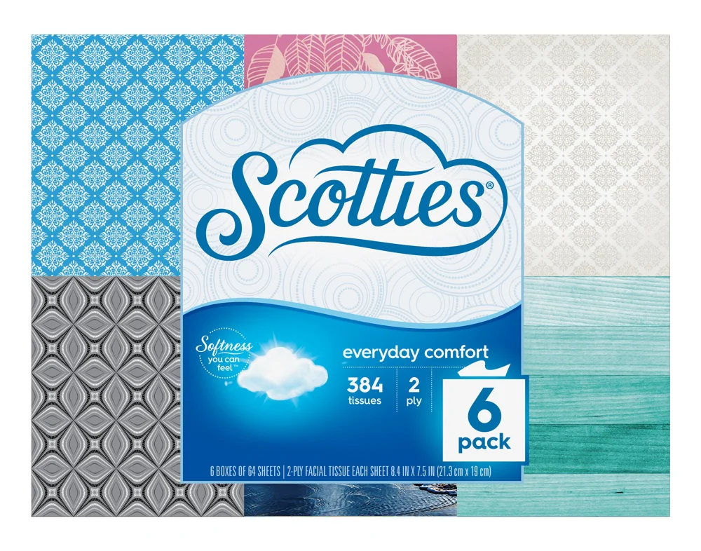 Scotties Everyday Comfort Facial Tissues, 64 Tissues per Box, 6 Pack