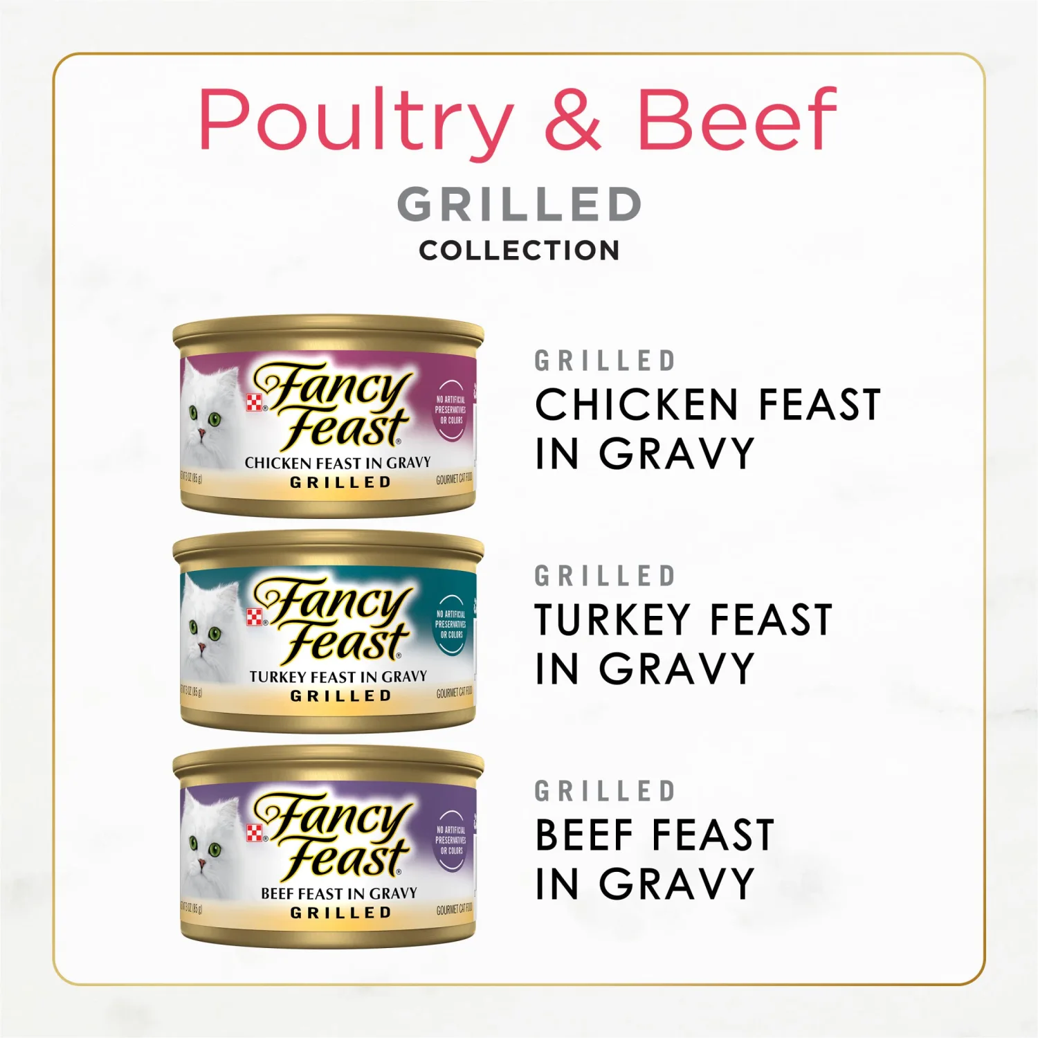Purina Fancy Feast Grilled Wet Cat Food Poultry and Beef Collection Wet Cat Food Variety Pack - (30) 3 oz. Cans