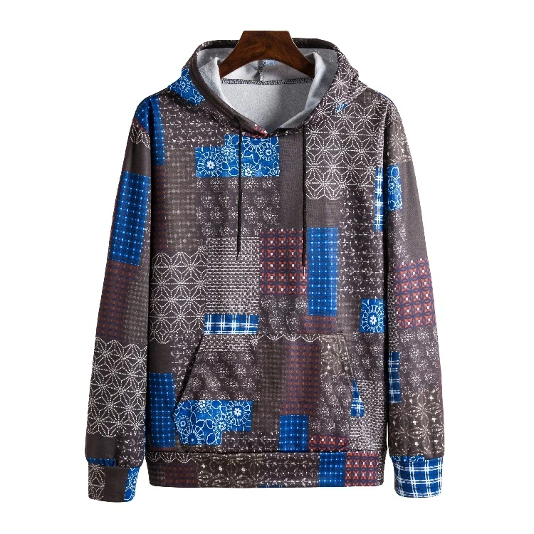 Printed Retro Ethnic Style Men's Plus Size Hooded Sweater