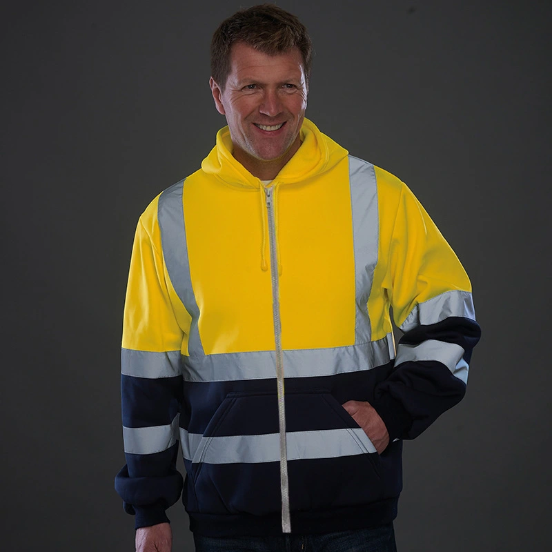 Reflective Strip Sanitation Work Clothes Fleece Color Block Zipper Sweater