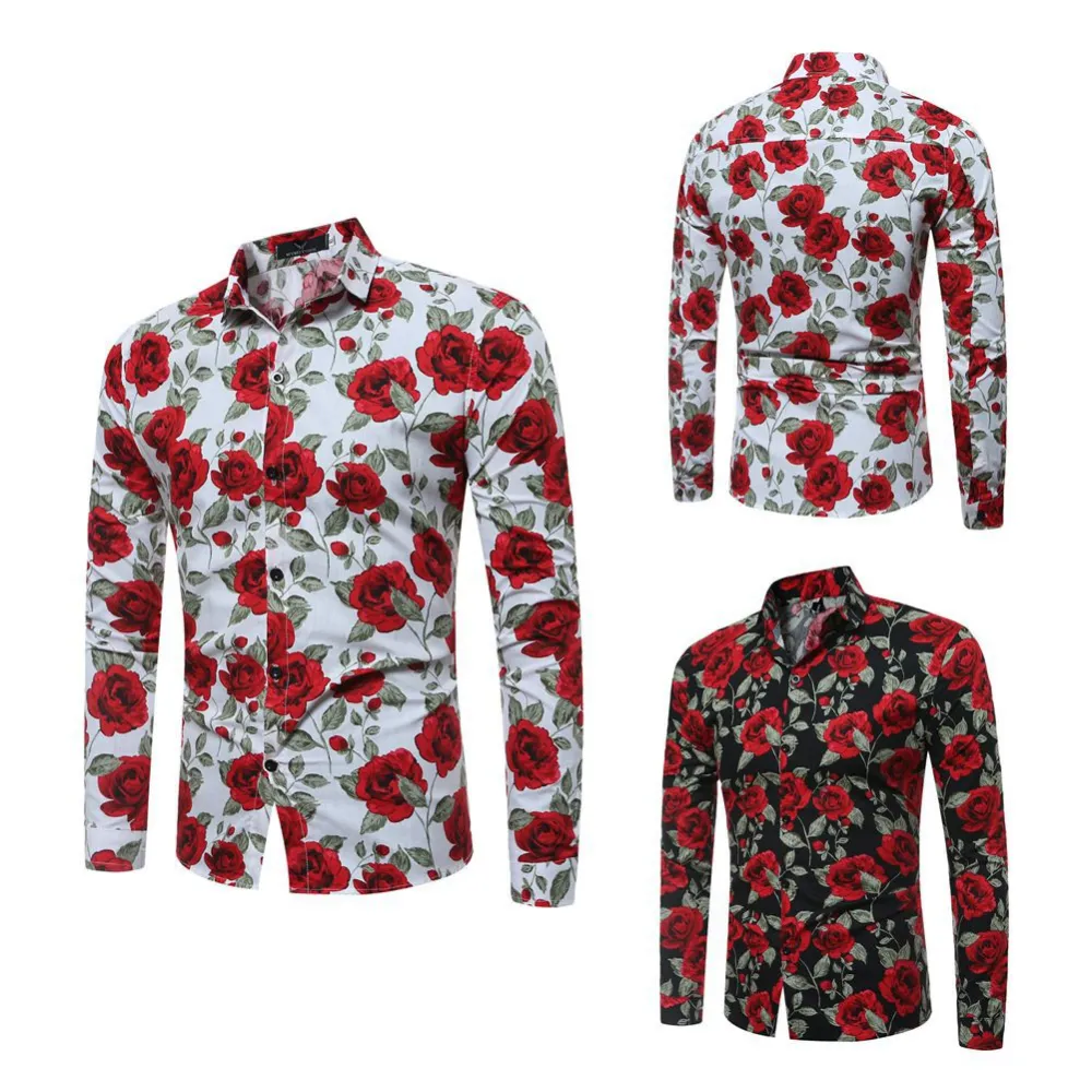 New Men's Long Sleeved Floral Shirt Men's Shirt