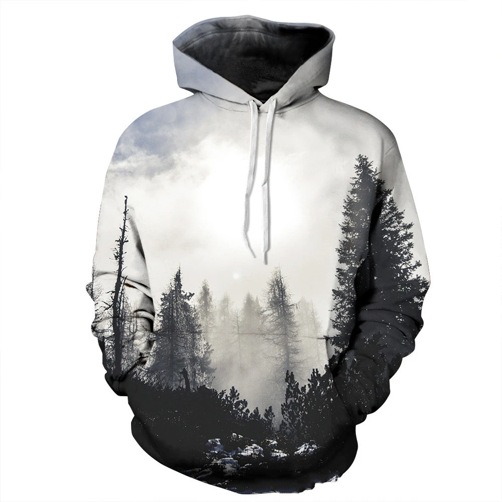 Round Neck Men's New Panda 3D Printed Hooded Sweater