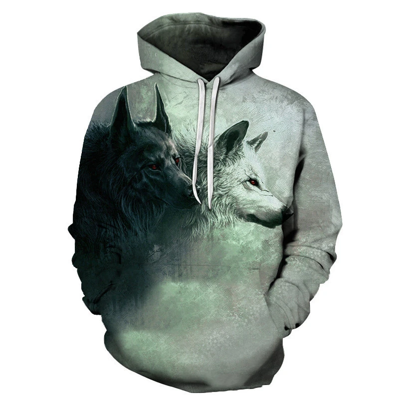 Round Neck Men's New Panda 3D Printed Hooded Sweater