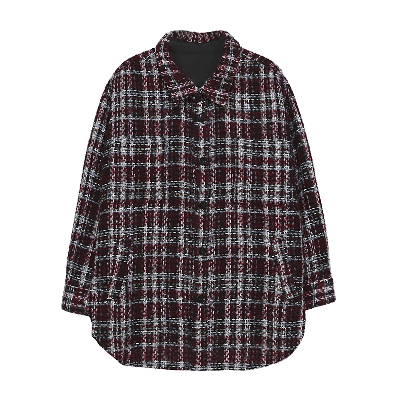 Plaid Knit Woolen Shirt Jacket
