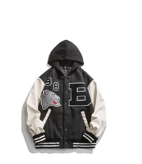 Flocking Embroidery Hooded Baseball Uniform Jacket Men's Loose Jacket