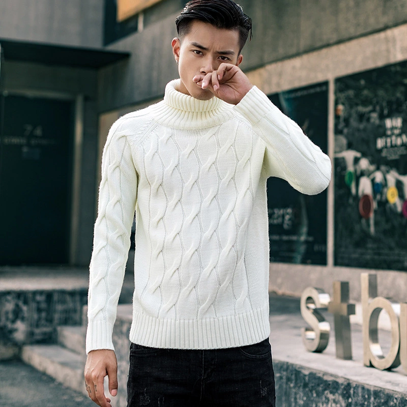Men's solid color knitted turtleneck sweater
