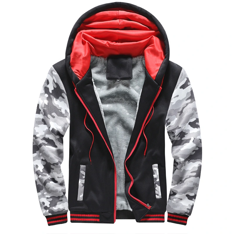 Men's camouflage sweater hooded zipper cardigan plus velvet
