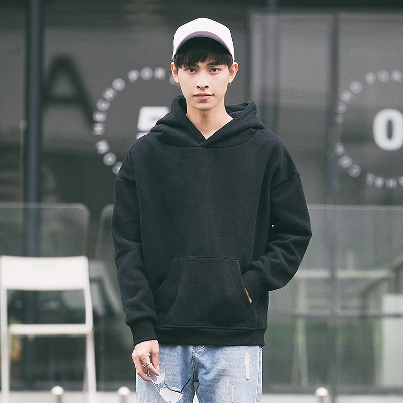 Solid color hooded pullover sweater