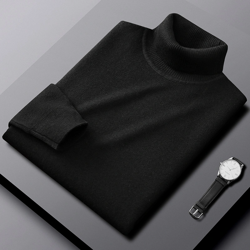 Double Lapel High Neck Cashmere Sweater Middle-Aged Men's Sweater Loose