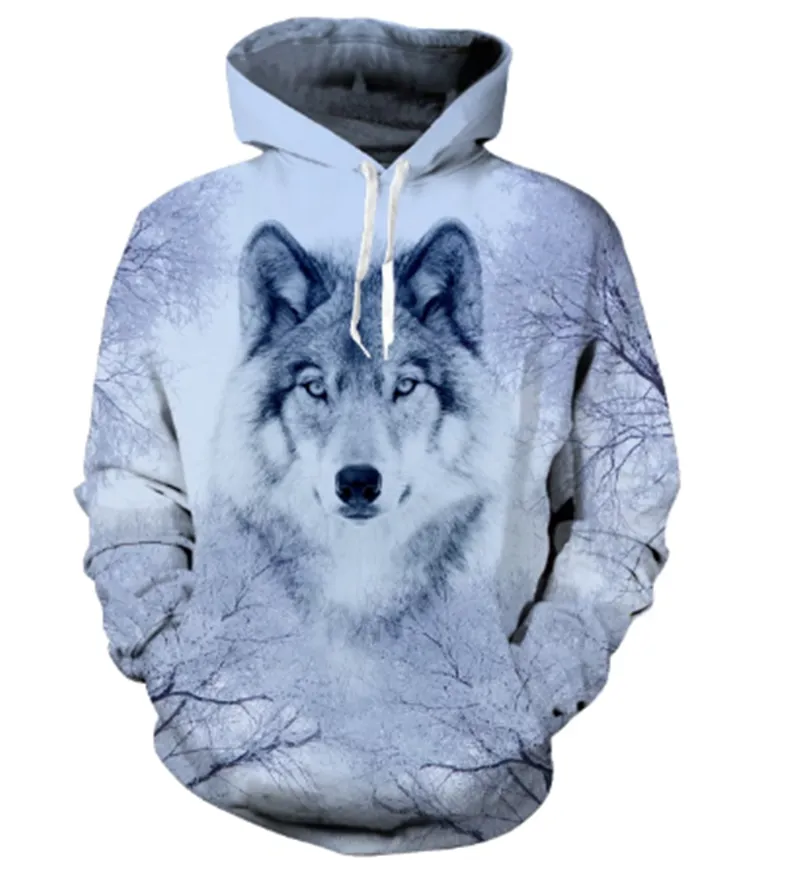 Men's Cool Hoodie Pullover Sweatshirt Wolf Shirt Tops
