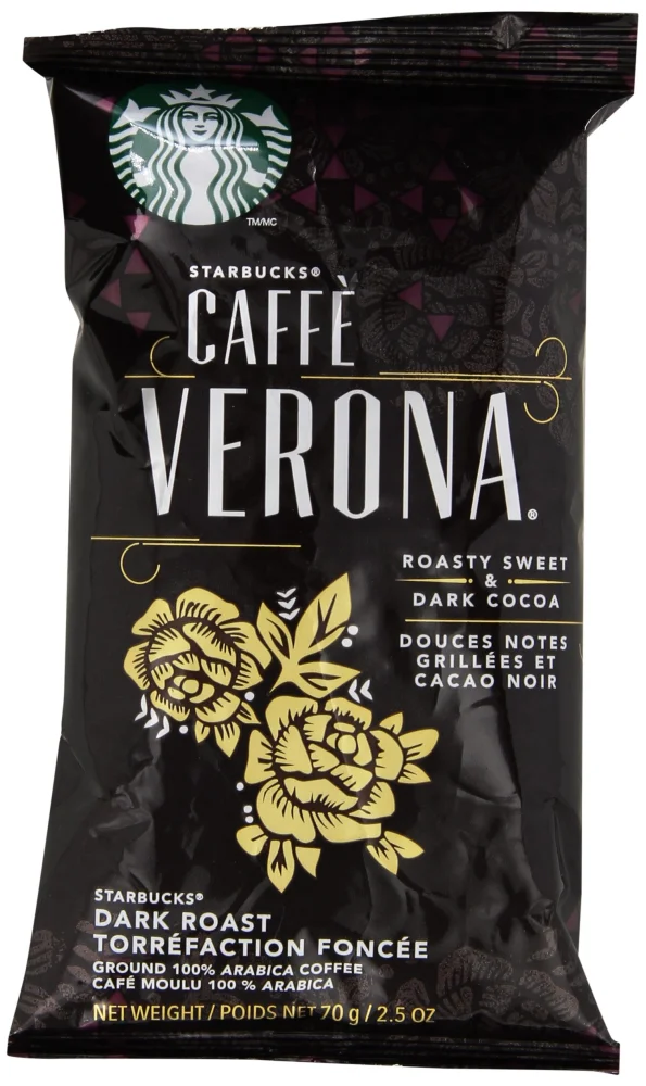 Starbucks SBK11018192 Drip-Brewing Single Pot Portions Caffe Verona Ground Coffee Packets, Dark Roast (Pack of 18)