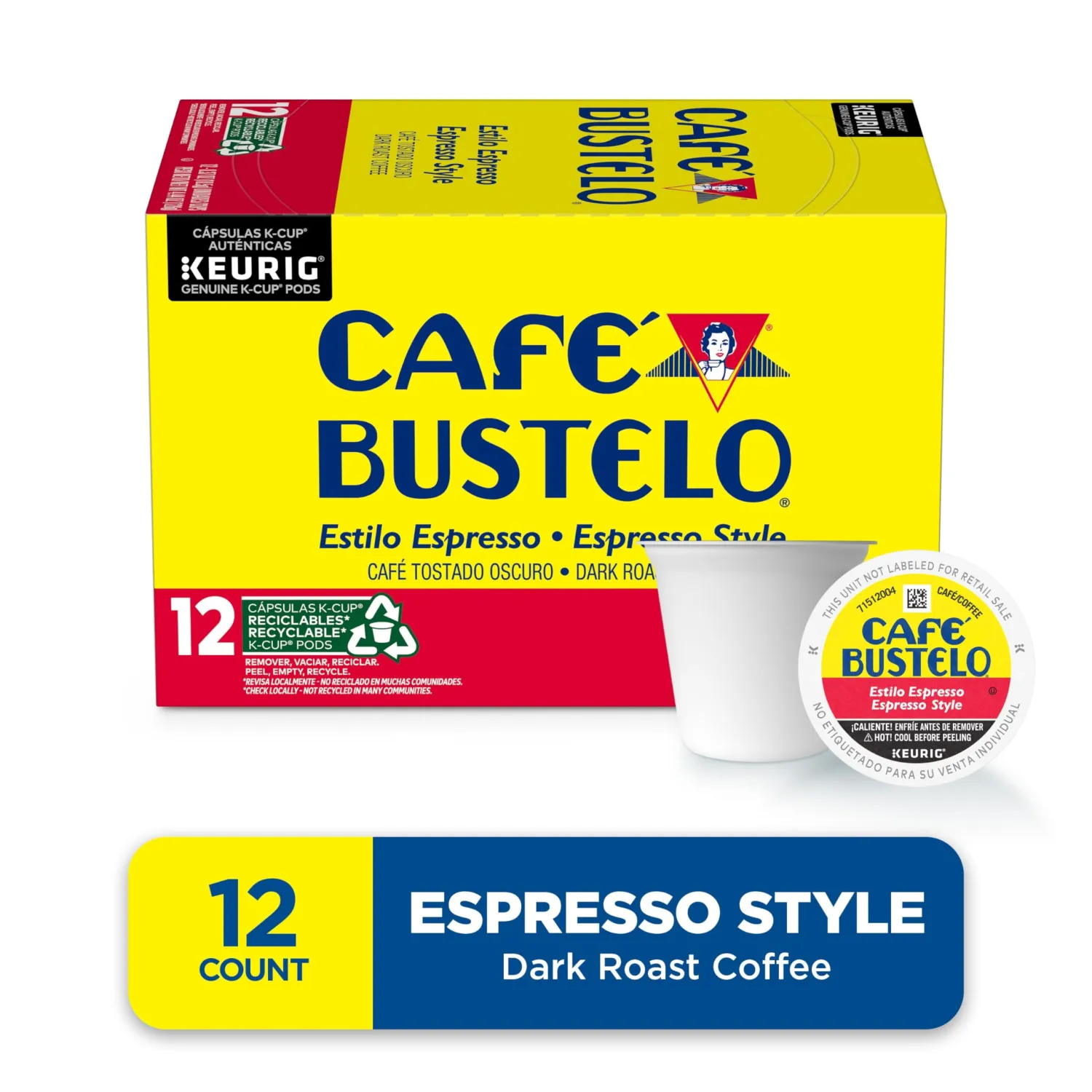 Café Bustelo Espresso Style Dark Roast Coffee, 12 Keurig K-Cup Pods