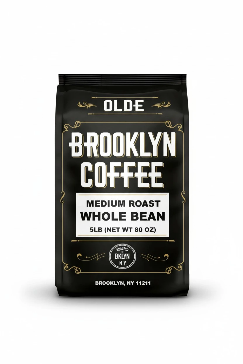 BROOKLYN COFFEE Whole Bean, Classic Medium Roast (5lb) Balanced, Smooth, Mellow - Fresh Bulk Coffee Beans Roasted Weekly in NYC