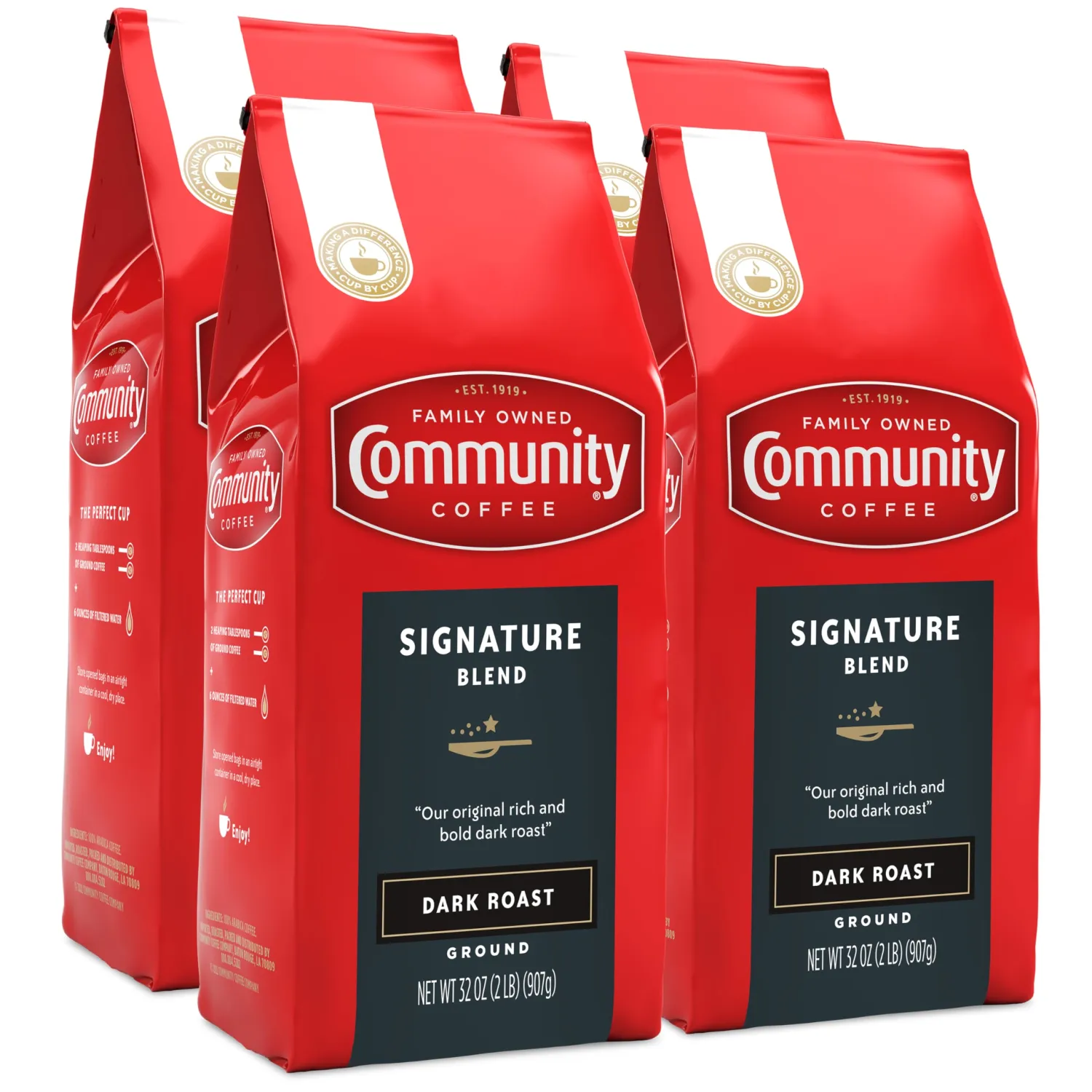 Community Coffee Signature Blend Ground Coffee, Dark Roast, 32 Ounce (Pack of 4)