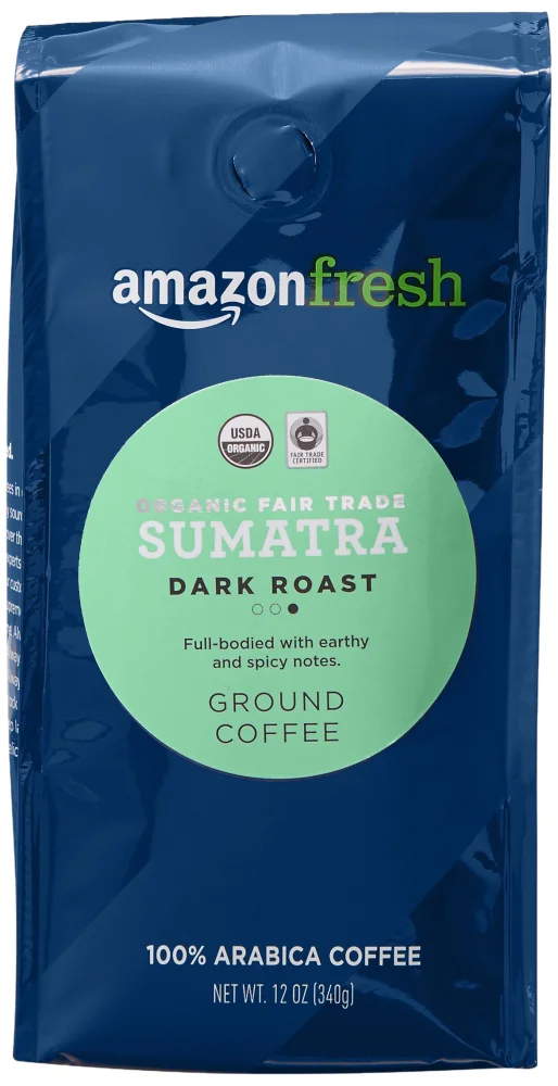 Zinc Fresh Organic Fair Trade Sumatra Ground Coffee, Dark Roast, 12 Ounce