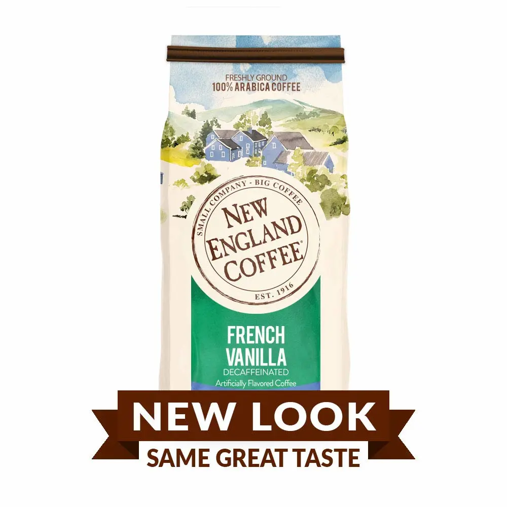 New England Coffee French Vanilla Decaffeinated Medium Roast Ground Coffee, 10oz Bag (Pack of 1)
