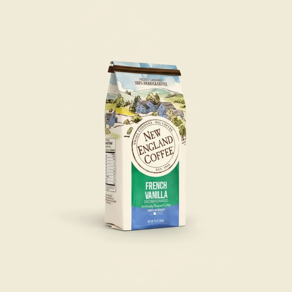 New England Coffee French Vanilla Decaffeinated Medium Roast Ground Coffee, 10oz Bag (Pack of 1)