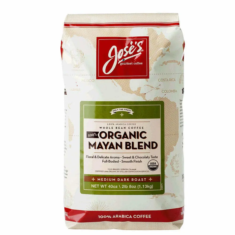 2 Pack, Jose's Whole Bean Coffee, 2lb 8 oz/40 oz, Medium Dark Roast, 100% Certified USDA Organic Mayan Blend, 100% Arabica Coffee