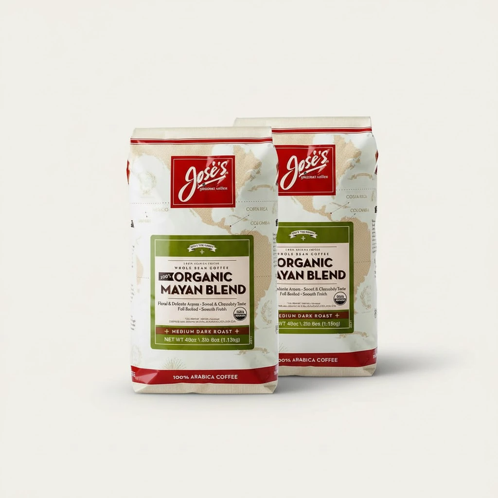 2 Pack, Jose's Whole Bean Coffee, 2lb 8 oz/40 oz, Medium Dark Roast, 100% Certified USDA Organic Mayan Blend, 100% Arabica Coffee