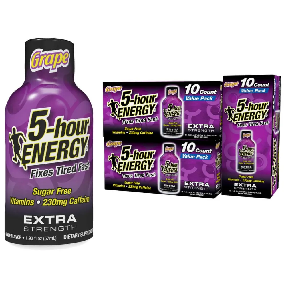 5-hour ENERGY Extra Strength Energy Shot, Grape Flavor, 1.93 oz., 30 Count, Zero Calories & Sugar-Free 230 mg Caffeinated Energy Shot, Amino Acids & B Vitamins, Dietary Supplements