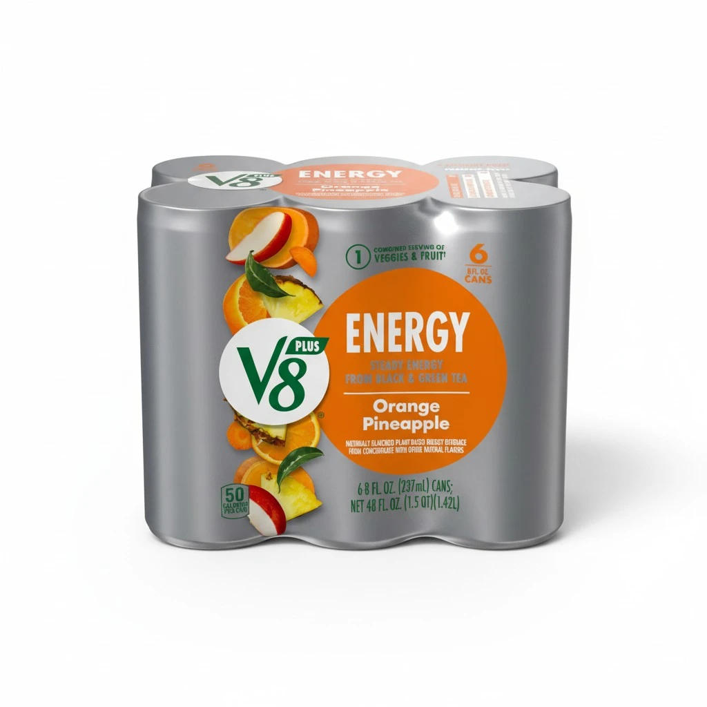 V8 +ENERGY Orange Pineapple Energy Drink, Made with Real Vegetable and Fruit Juices, 8 FL OZ Can (Pack of 6)