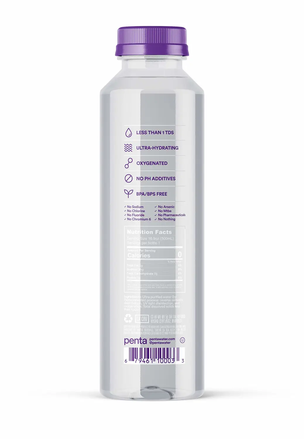 Penta Ultra-Purified Water, Oxygen Infused Natural pH Hydration, Solar-Powered 13 Step Purification Process,16.9 Fl Oz (Pack of 24)