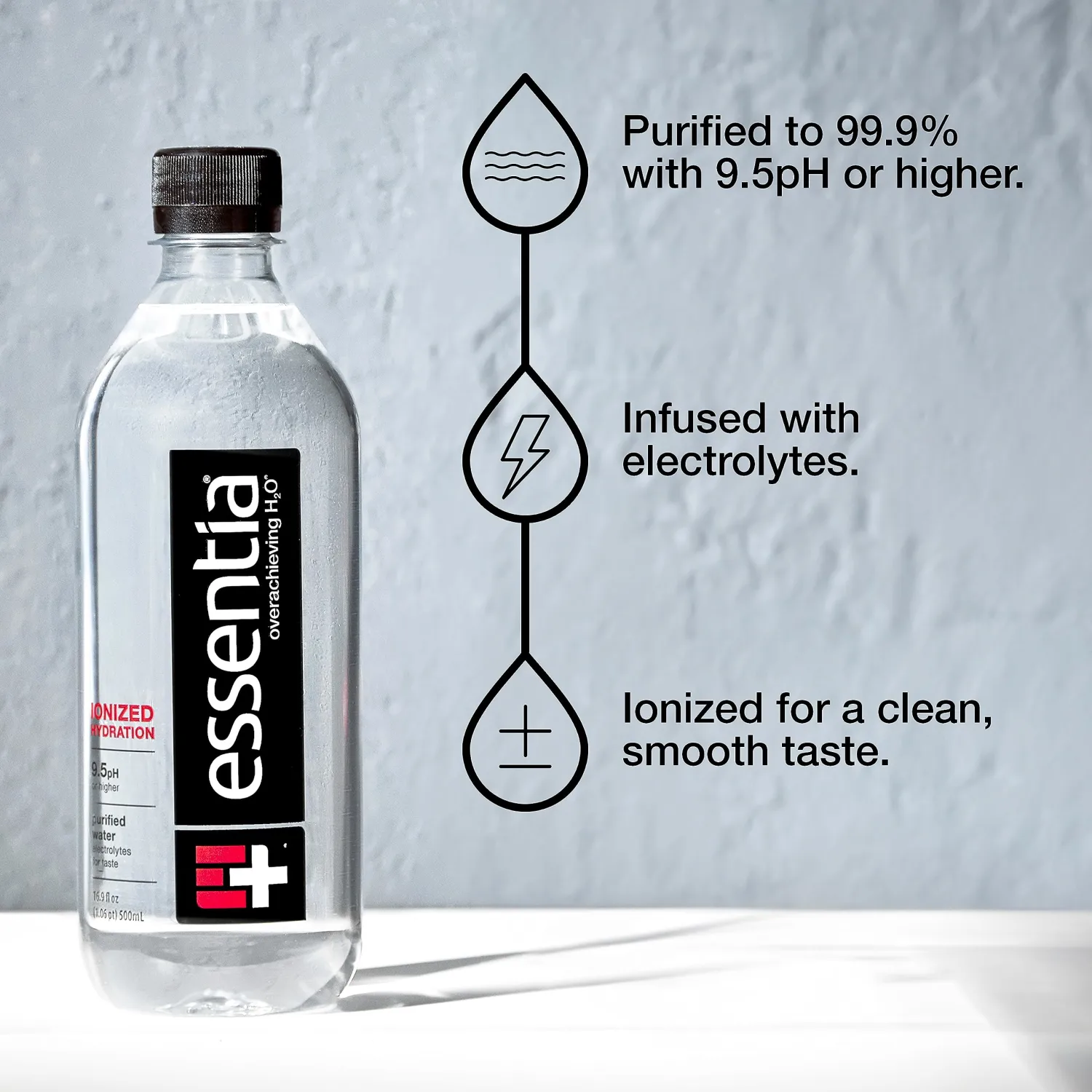 Essentia Water LLC; Ionized Alkaline Bottled Water; 99.9% Pure; 9.5 pH or Higher; Consistent Quality in Every BPA and Phthalate-Free Bottle; 12 Fl Oz (Pack of 12)