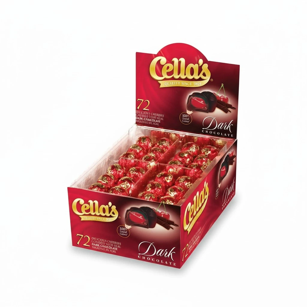 Cella's Dark Chocolate Covered Cherries – Premium Cherry Cordial Candies – Individually Wrapped with Display Box (72-Count Box - 2.25 Pounds)