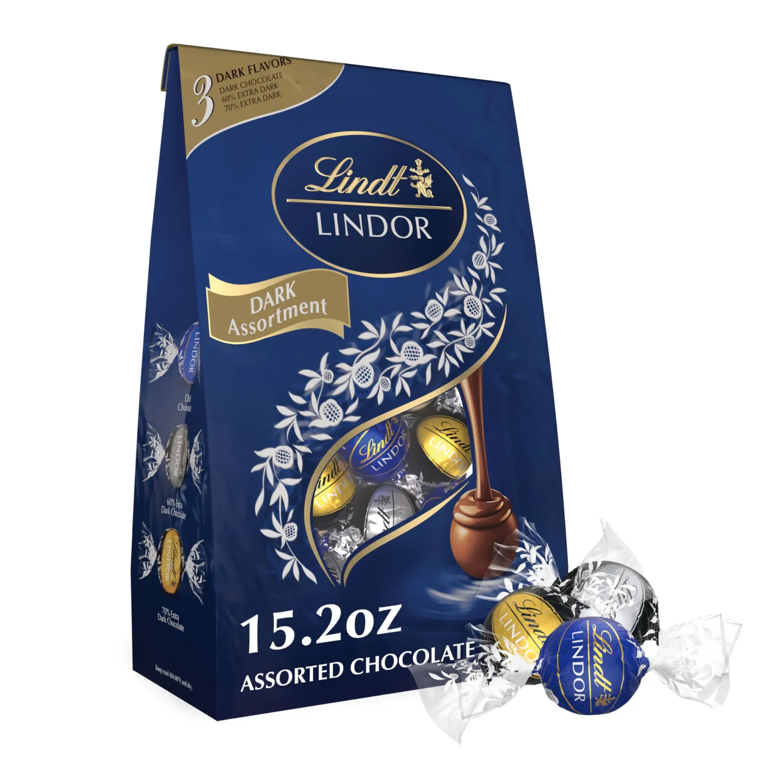 Lindt LINDOR Assorted Dark Chocolate Candy Truffles, Assorted Chocolate with Smooth, Melting Truffle Center, 15.2 oz. Bag