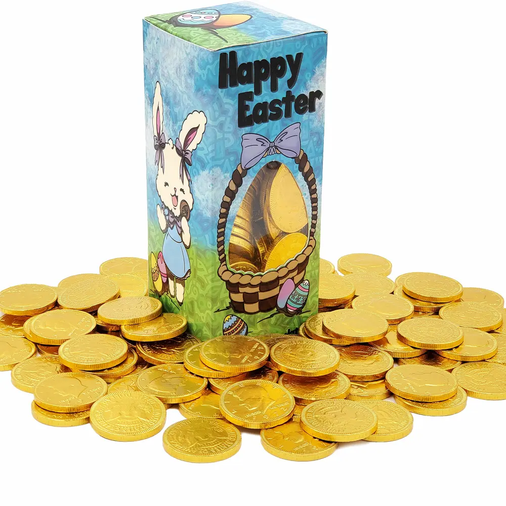 The Dreidel Company Happy Easter Belgian Milk Chocolate Gold Coins, Kosher Certified Dairy, 1LB