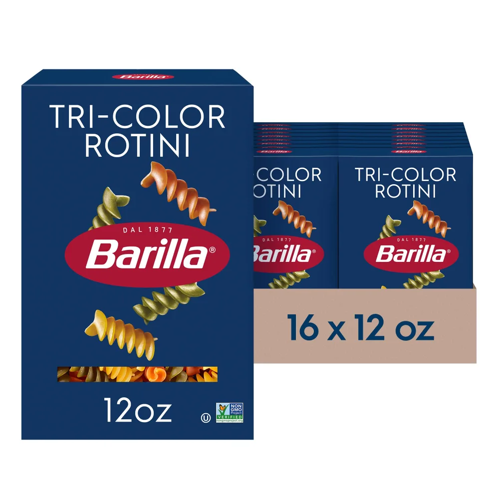 Barilla Tri-Color Rotini Pasta, 12 oz. Box (Pack of 16) - Non-GMO Pasta Made with Durum Wheat Semolina - Kosher Certified Pasta