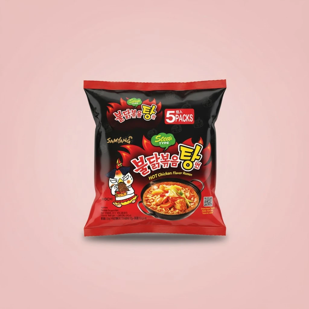 Samyang Korean HOT Spicy Noodle Fire Chicken Flavor Challenge Ramen Stew Type 5 Pack Buldak Bokkeum Tang Myun