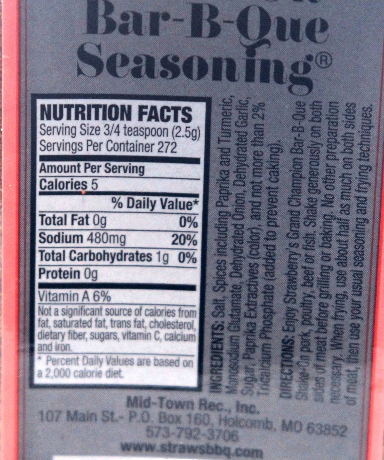 Strawberry's Grand Champion Shake-On Bar-B-Que Seasoning, 24 Ounce (Pack of 2)