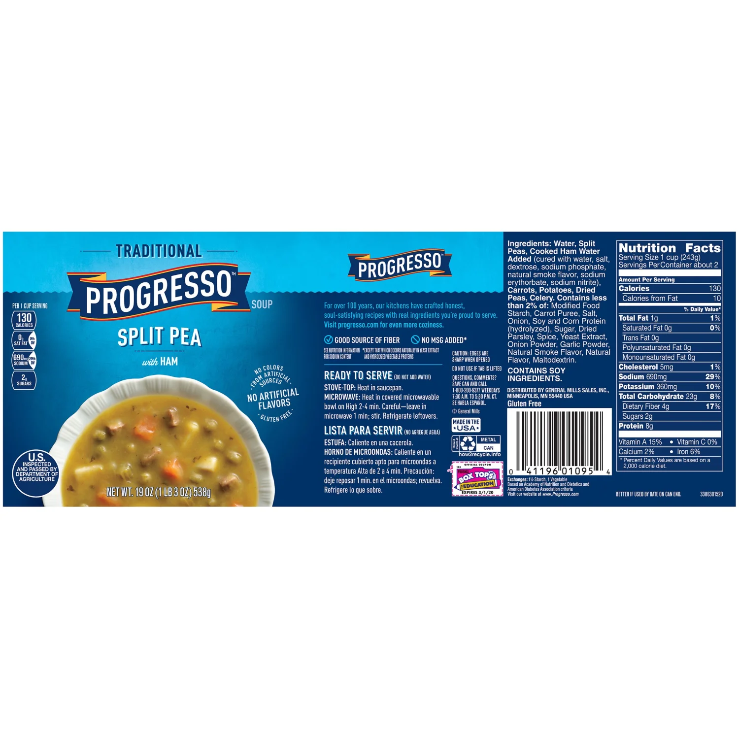 Progresso Traditional Soup, Split Pea with Ham, 19 Ounce (Pack of 4)