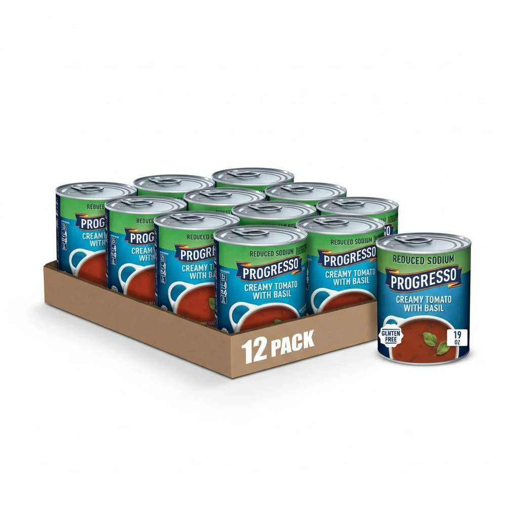 Progresso Creamy Tomato With Basil Soup, Reduced Sodium Canned Soup, Gluten Free, 19 oz (Pack of 12)