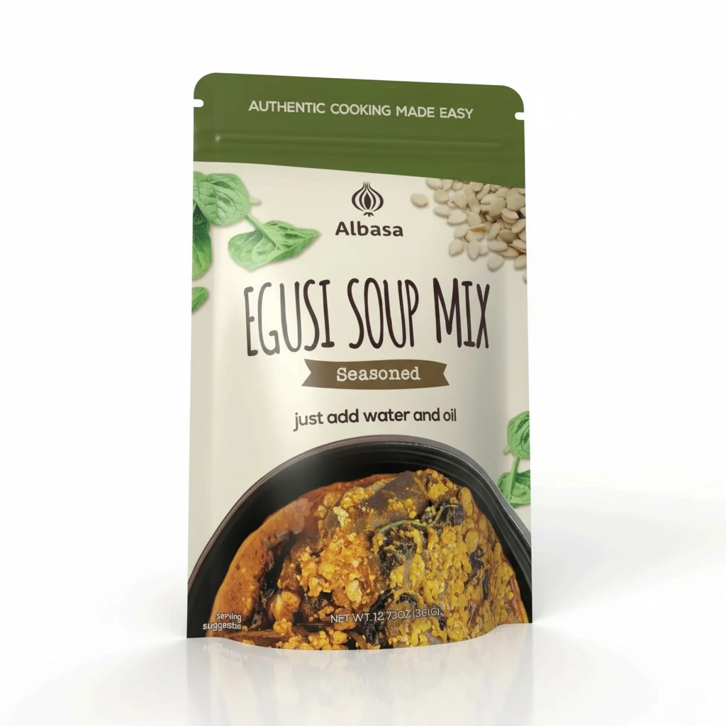 Albasa Egusi Soup Mix 12.7oz (Seasoned) Authentic, Complete Ingredients, No fillers, No Preservatives