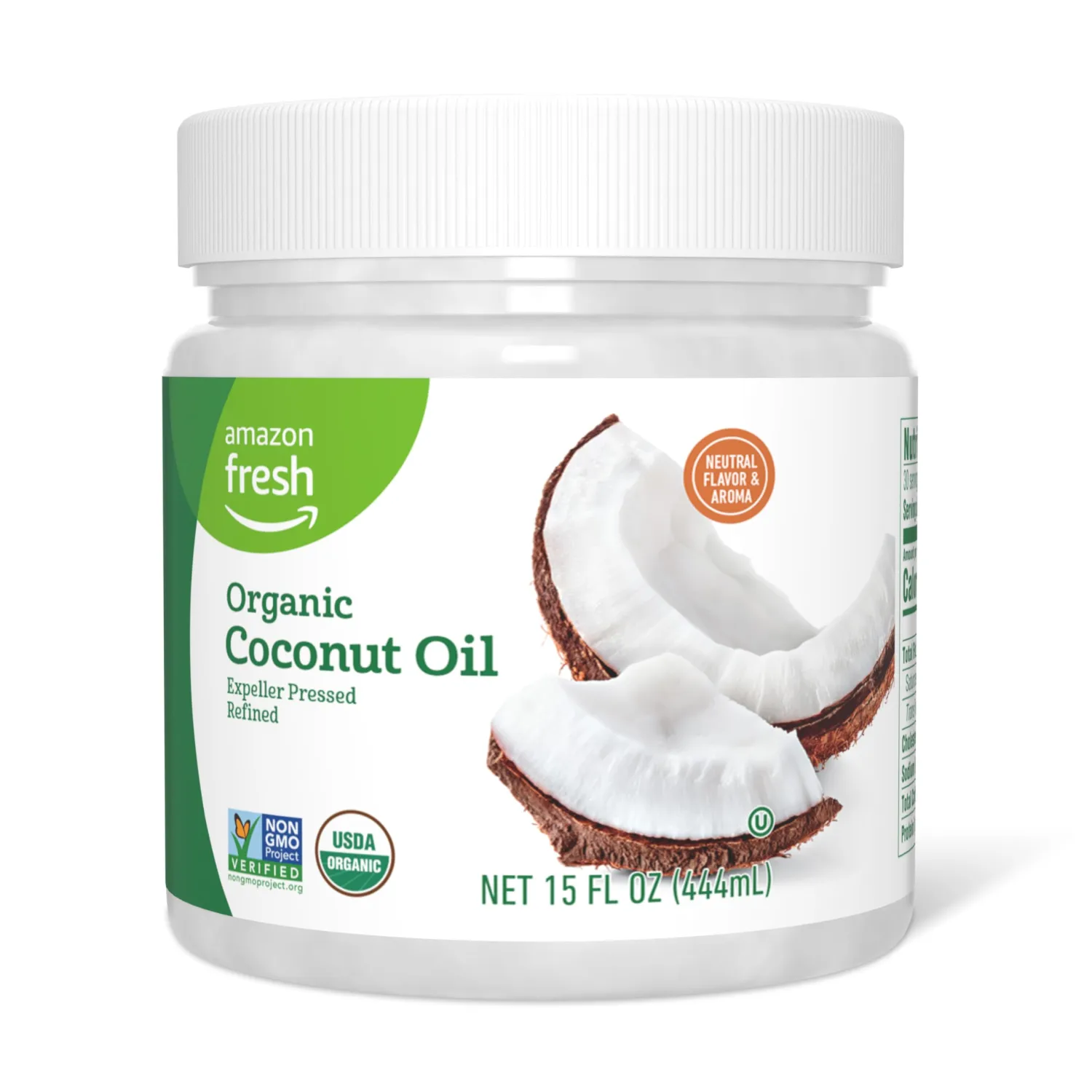 Amazon Fresh, Organic Refined Coconut Oil, 15 Fl Oz (Previously Happy Belly, Packaging May Vary)