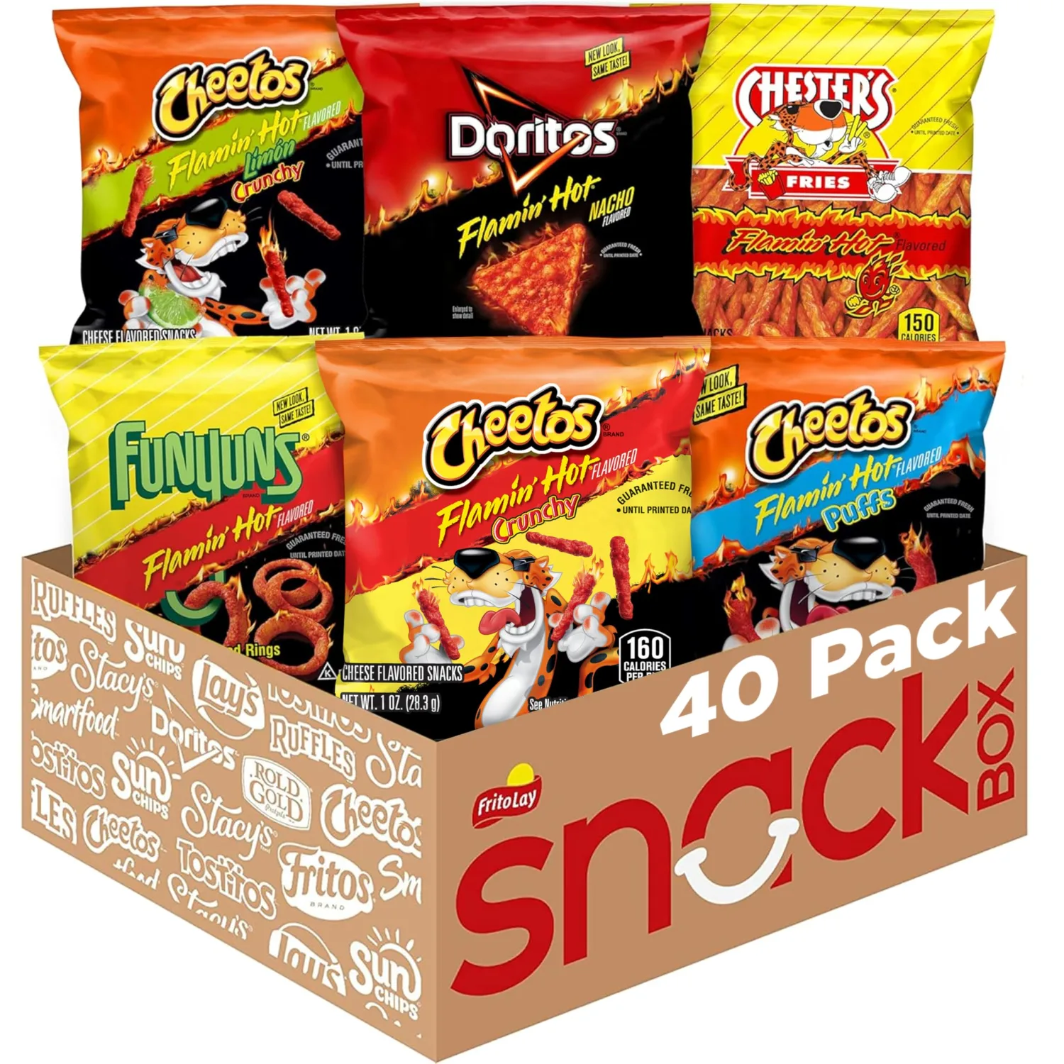 Frito Lay Flamin' Hot Mix, Variety Pack (Pack of 40), Packaging May Vary