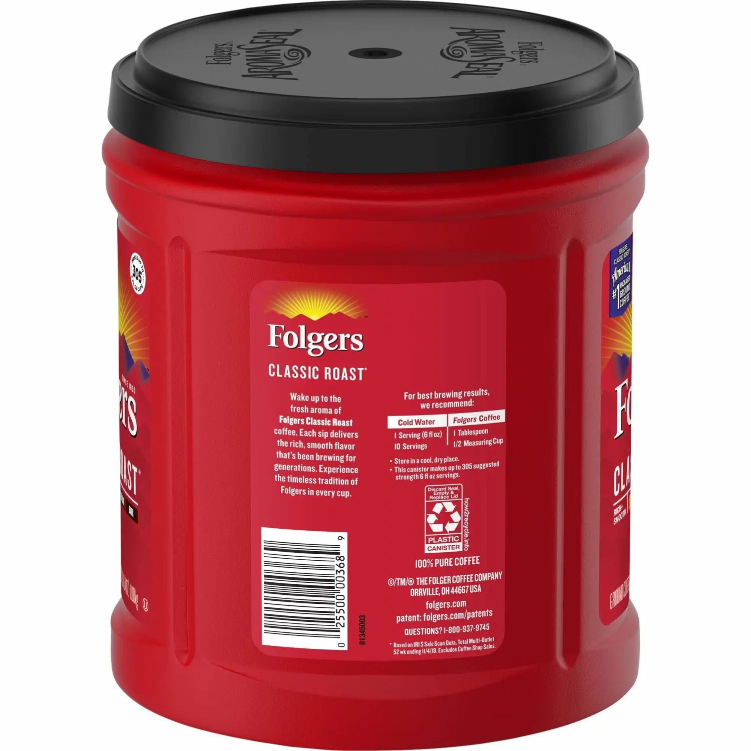 Folgers Classic Roast Medium Roast Ground Coffee, 38.4 Ounces (Pack of 6)