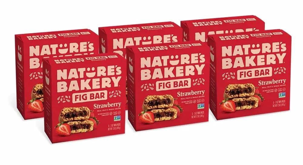 Nature's Bakery Whole Wheat Fig Bars, Strawberry, Real Fruit, Vegan, Non-GMO, Snack bar, 6 boxes with 6 twin packs (36 twin packs)