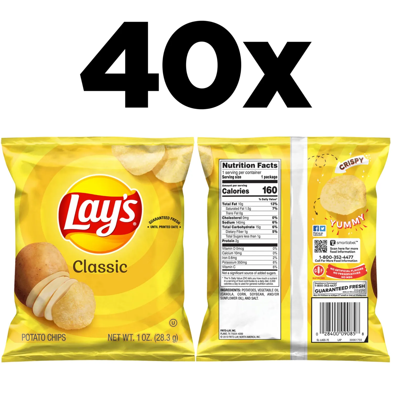 Lay's Potato Chips, Classic, 1 Ounce (Pack of 40)