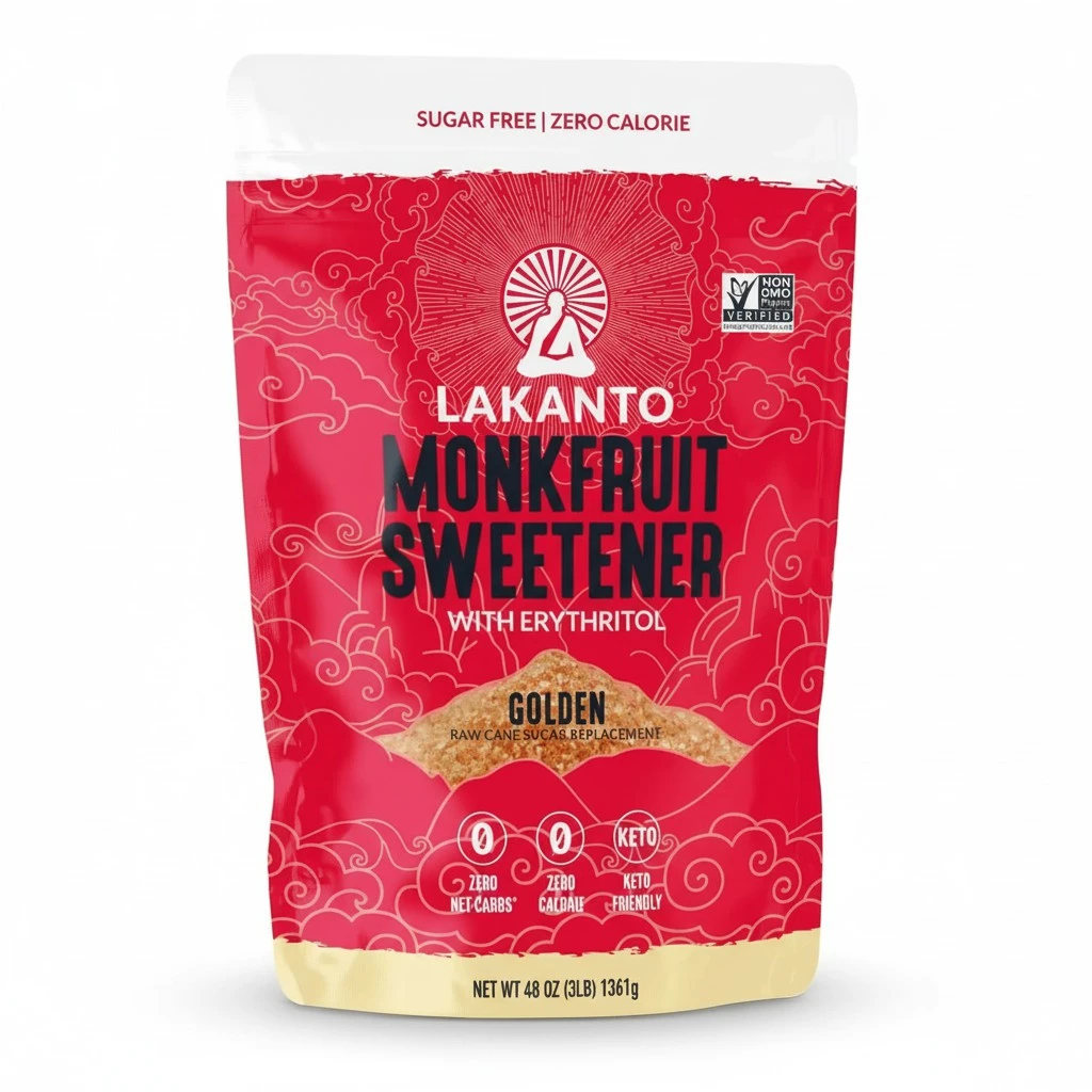 Lakanto Golden Monk Fruit Sweetener With Erythritol, Raw Cane Sugar Substitute From Monk Fruit Extract, Raw Sugar Replacement for Baking, Coffee & Tea, Gluten Free, Low Carb, Non GMO, Keto, 3 LB Bag