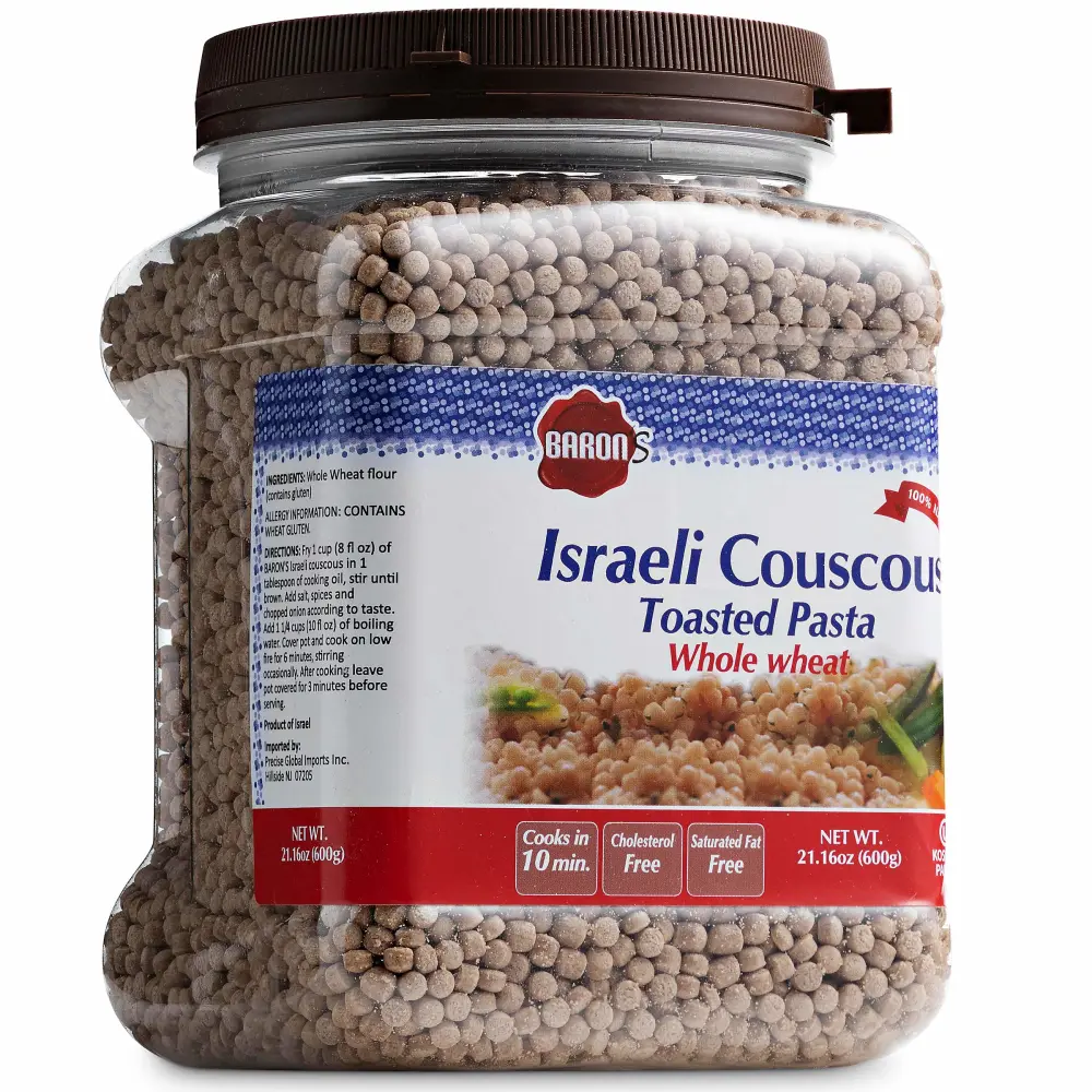 Baron’s Israeli Whole Wheat Couscous Toasted Pasta | 100% Natural Pearled Noodles for Soups, Side Dishes & More | Cooks in 10 Minutes! | Kosher | 1 Pack 21.16oz Jar